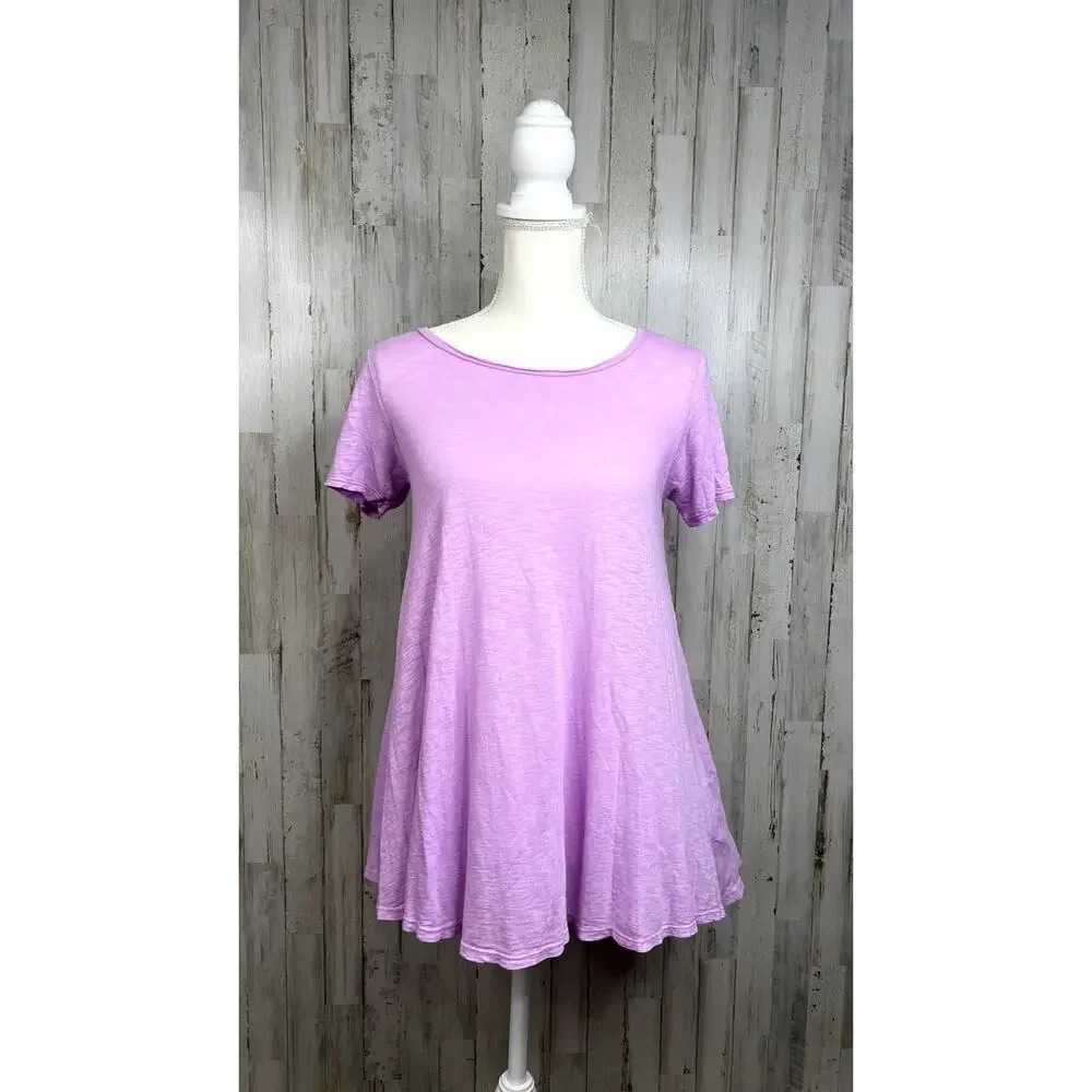 t.la Women's Extra Small XS Lavender Short Sleeve‎ Tie-Back Tunic Blouse